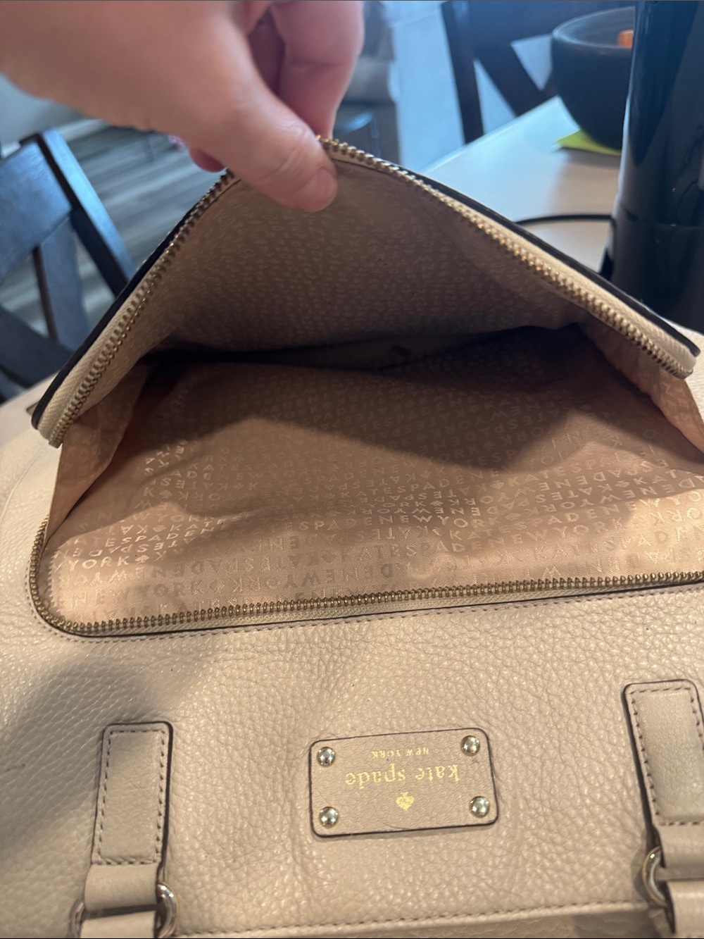 kate spade Cream Pebbled Leather Large Tote with Front Zip Pocket - Picture 4 of 7